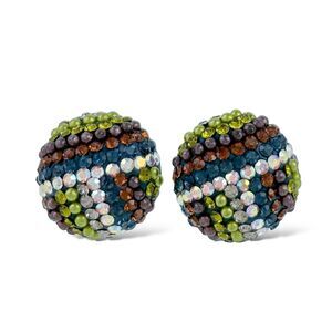 Multicolor Pavé Crystal Button Stud Earrings | Vintage Sterling Silver 925